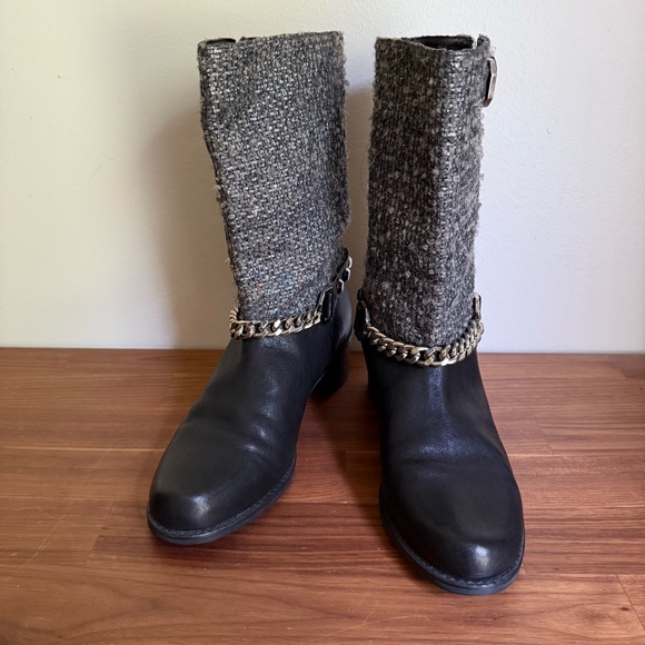 NWOB STUART WEITZMAN CityLink Motorcycle Woven Tweed Chain Boots Silver Black, 7 - Picture 14 of 15